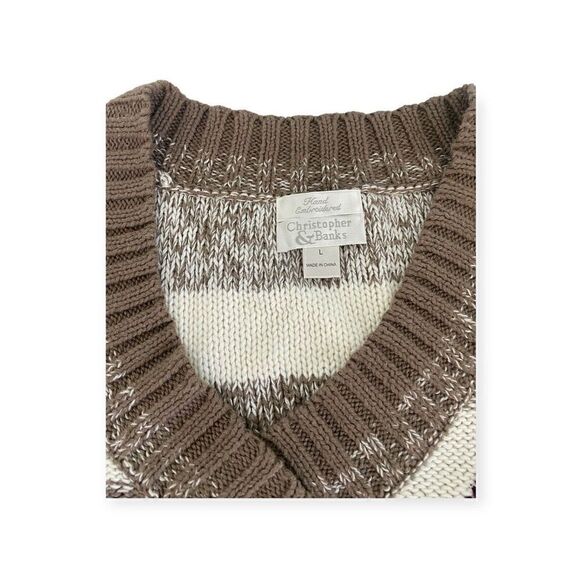 Christopher & Banks Size Large Hand Embroidered Sweater Flower - Picture 4 of 10